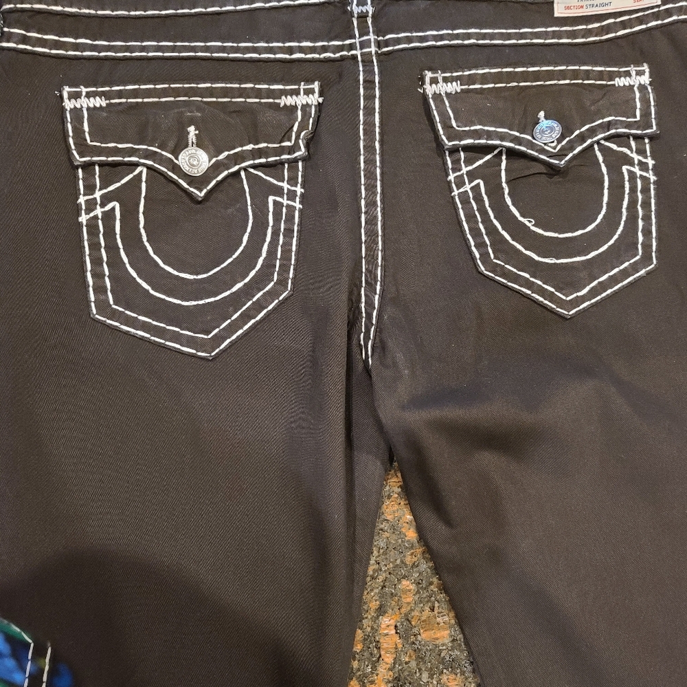 True Religion Stylish Black Jeans with White Stitching